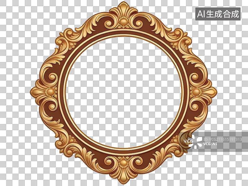 【AI数字艺术】金色复古圆形装饰画框图片素材