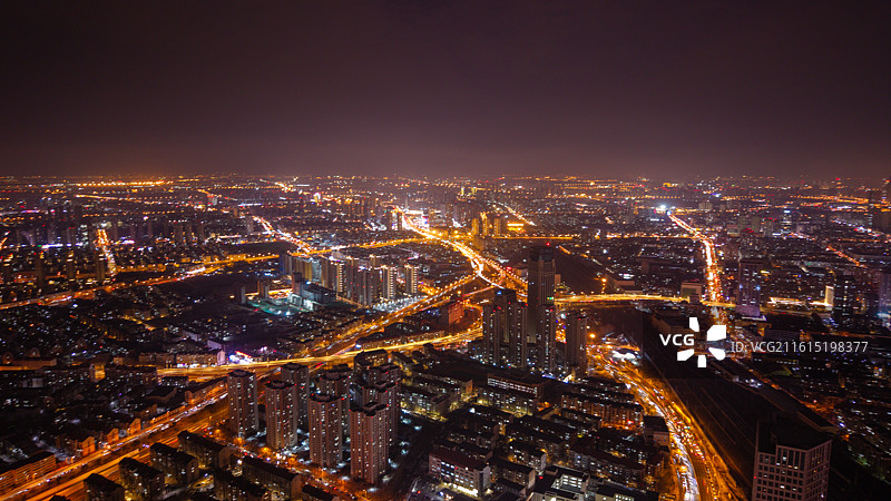 城市晚霞夜景航拍图片素材
