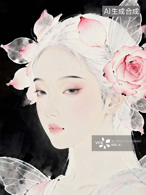 【AI数字艺术】古典女子肖像，水墨丹青，极淡水彩，留白，写意，极简，禅意，空灵，绝美，古典，渲染，梦境，唯美图片素材