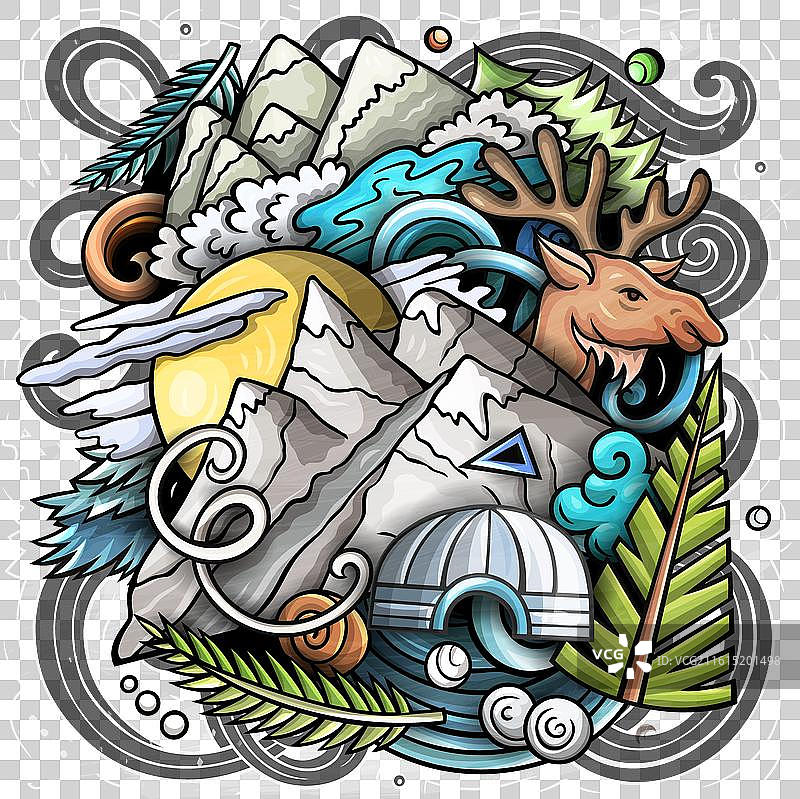 阿拉斯加手绘卡通涂鸦图片素材