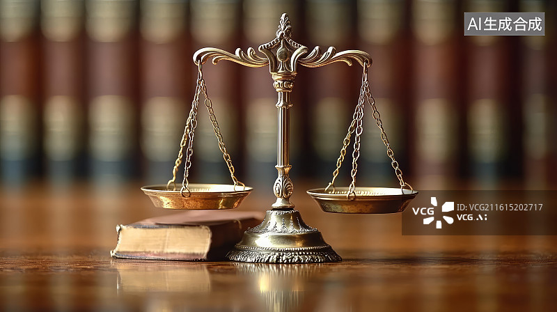【AI数字艺术】桌面上法律天秤，公平正义概念图片素材