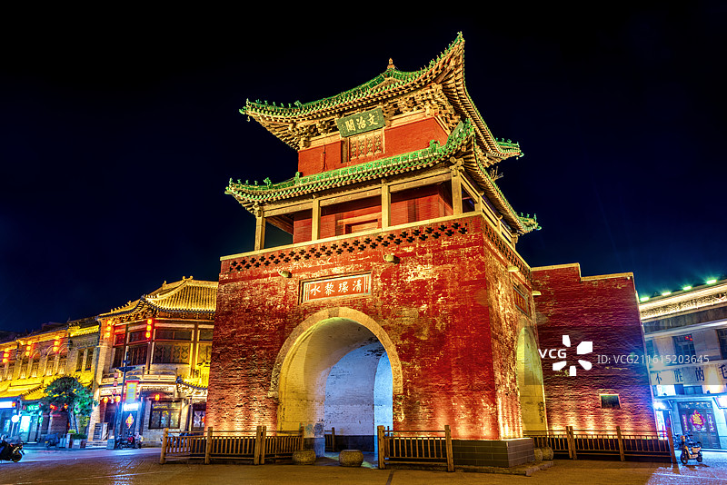 中国河南鹤壁浚县古城文治阁夜景风光图片素材