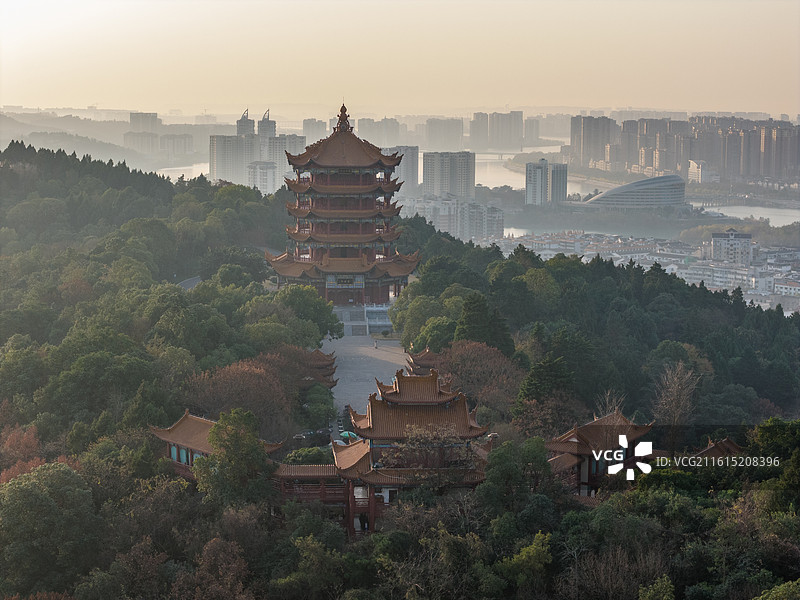 四川省绵阳市城市地标富乐阁，航拍风景图片图片素材