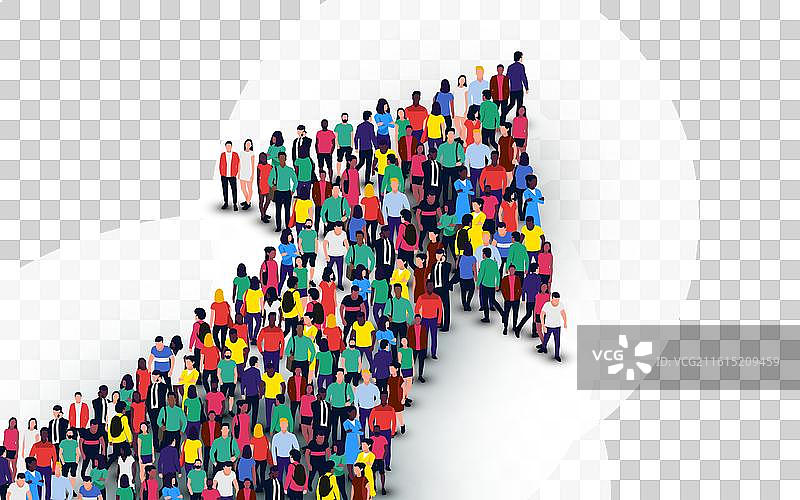 一大群人组成箭头形状图片素材