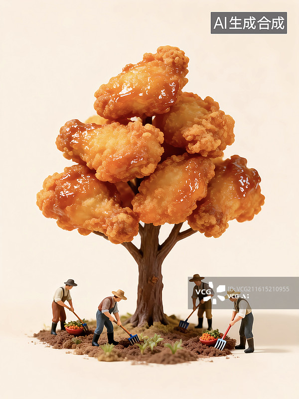 【AI数字艺术】炸鸡小吃高热量鸡翅根移轴摄影图片素材