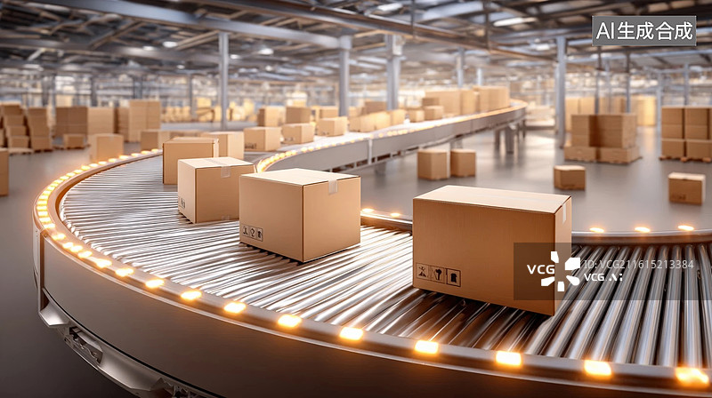 【AI数字艺术】自动化纸箱传送带系统图片素材