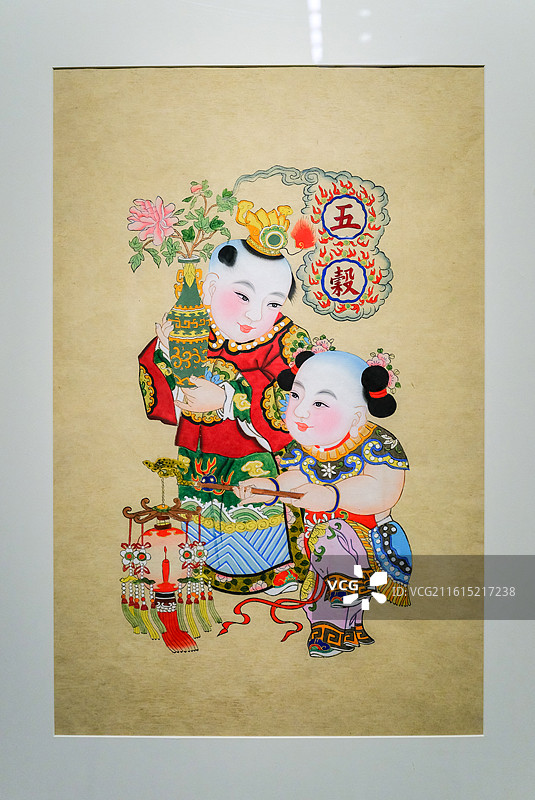 天津杨柳青年画《五谷丰登》 清代 中国美术馆“四时玩趣-中国美术馆藏民间美术迎春展”图片素材