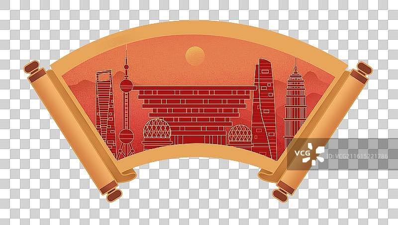 上海中国风画卷古典卷轴书卷手绘城市建筑图片素材