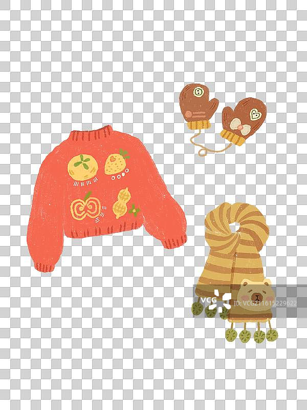 蜡笔画风冬天毛衣围巾手套图片素材