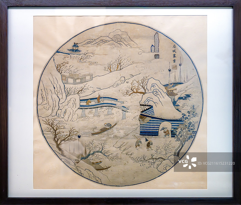 南京博物院藏 明代 丝绣南京风景挂屏（一对）图片素材