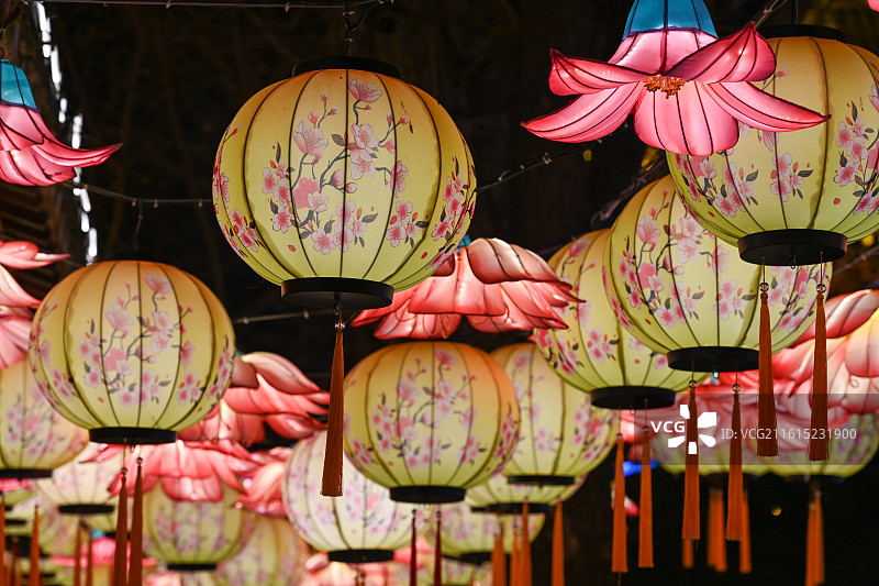 2026年第40届南京秦淮灯会夫子庙大成殿展区夜景，璀璨传统花灯点亮金陵古城。图片素材