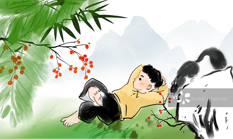 中国风 水墨 图画书 传统文化 插图 儿童 学习 教育 读书图片素材