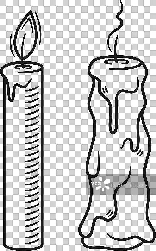 两支蜡烛的简约手绘涂鸦，其中一支很高图片素材