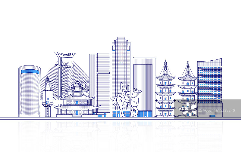 中国城市泉州天际线矢量地标建筑插画图片素材