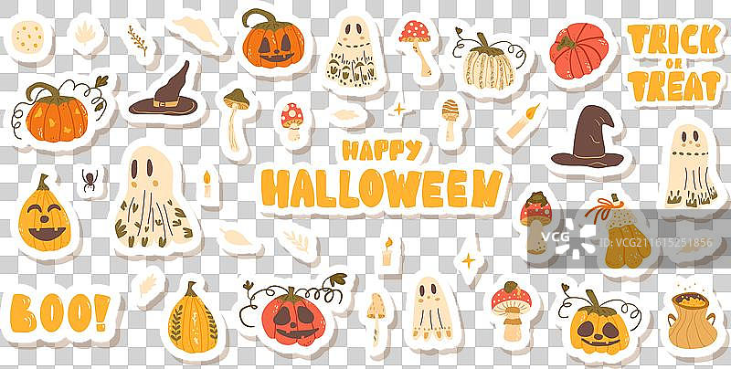 万圣节贴纸套装，孤立的南瓜图片素材