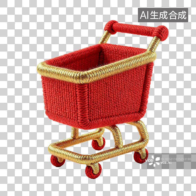 【AI数字艺术】3D针织风购物车促销元素图片素材