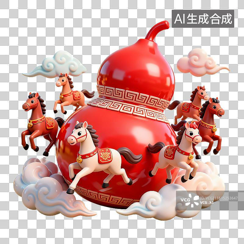 【AI数字艺术】3Dma年万马奔腾元素图片素材