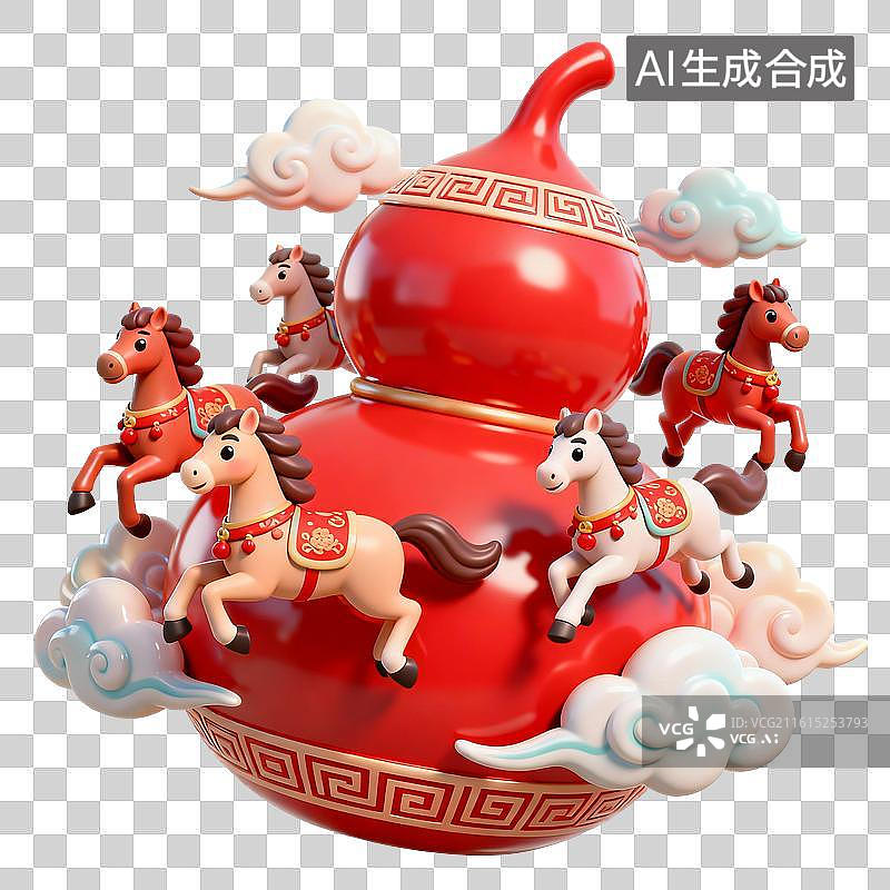 【AI数字艺术】3Dma年万马奔腾元素图片素材