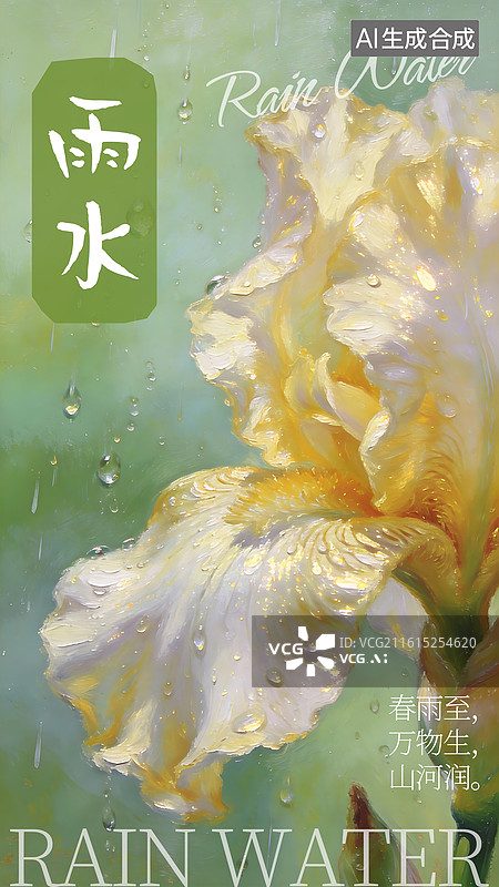 【AI数字艺术】油画风清新花卉雨水节气海报图片素材