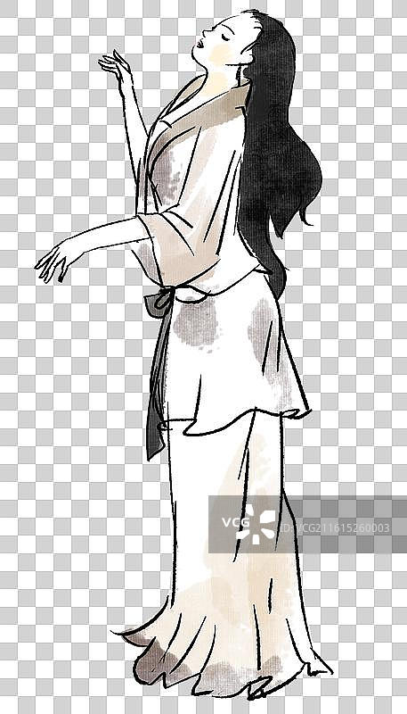 中国风新中式古风古典传统文化古装古人古代古时候美女仕女水墨风水墨画人物中国画女性日常生活插画图片素材