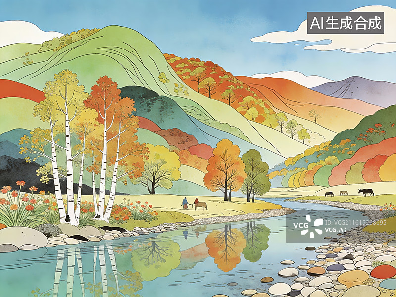 【AI数字艺术】秋日山谷溪流风景图片素材