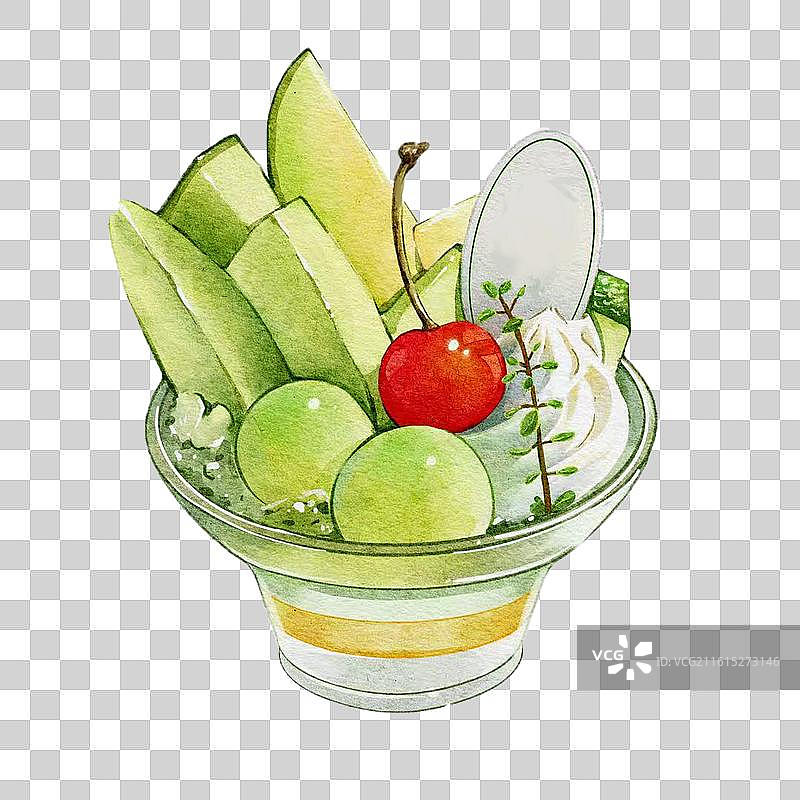 手绘插画免扣哈密瓜碗图片素材