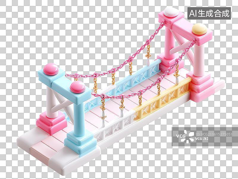 【AI数字艺术】粉红色卡通铁索桥图片素材