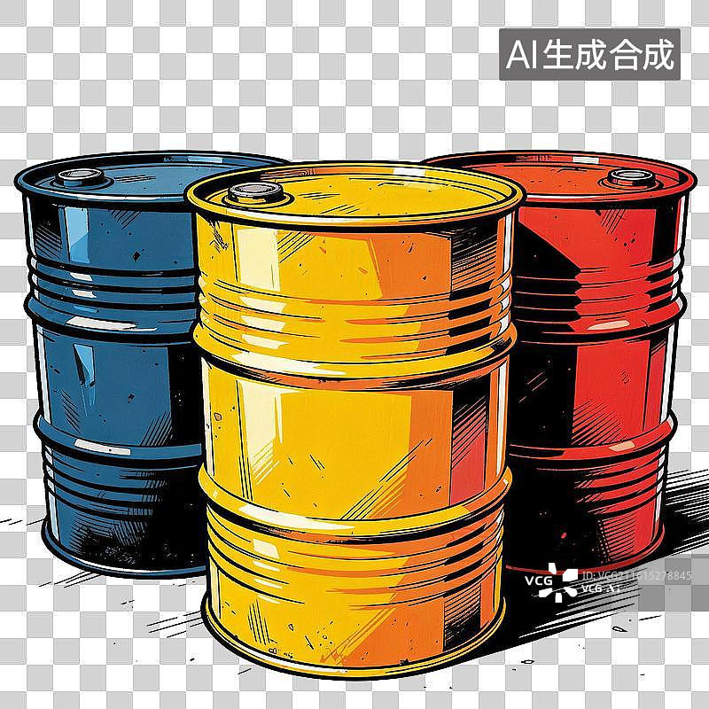 【AI数字艺术】三个石油桶卡通插画图片素材