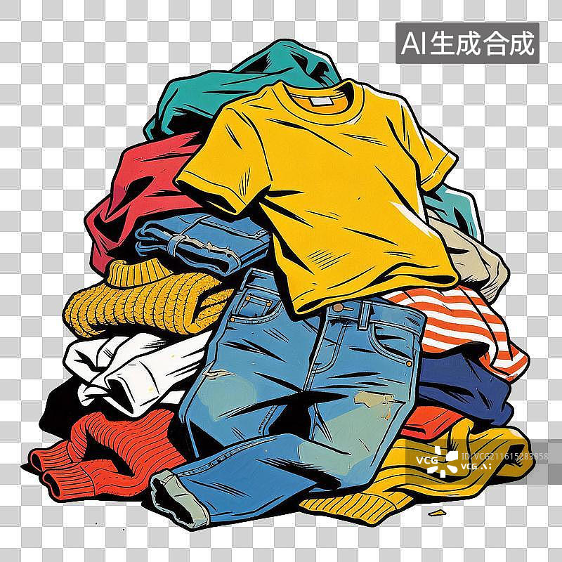 【AI数字艺术】堆在一起的旧衣服图片素材