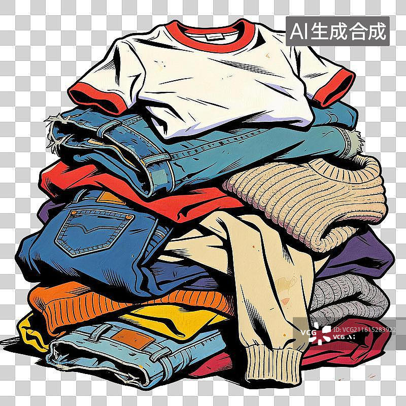 【AI数字艺术】堆在一起的旧衣服图片素材
