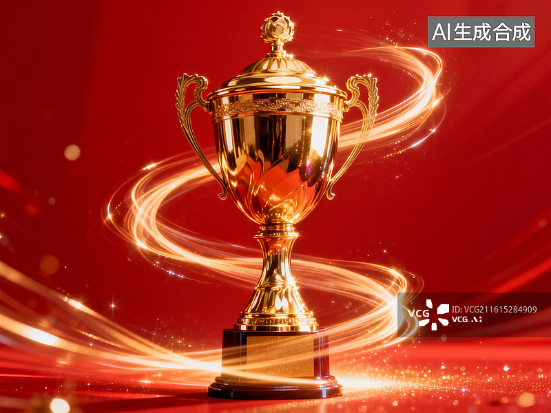 【AI数字艺术】红金色流动金色奖杯背景图片素材