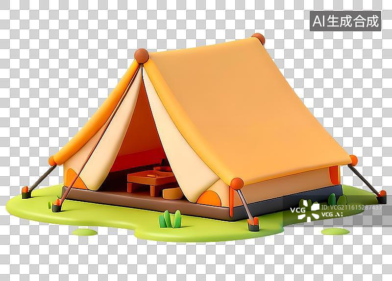 【AI数字艺术】AIGC：3D卡通露营帐篷，元素，免抠图形图片素材