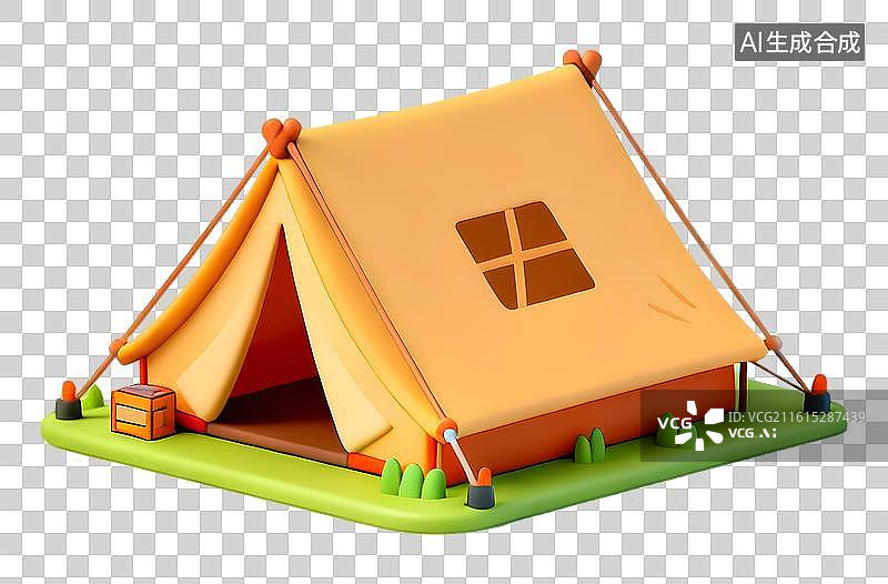 【AI数字艺术】AIGC：3D卡通露营帐篷，元素，免抠图形图片素材