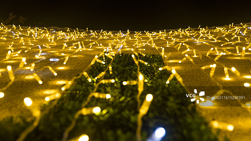 喜庆节日圣诞节灯光布置树木光带特写图片素材