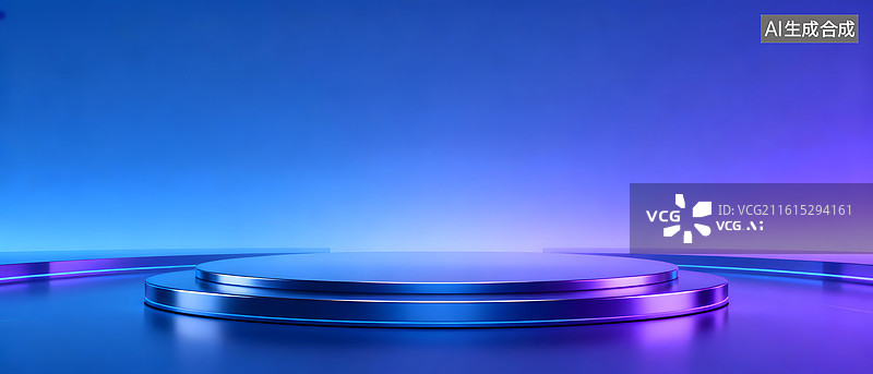 【AI数字艺术】蓝紫渐变光影下的圆形展台图片素材