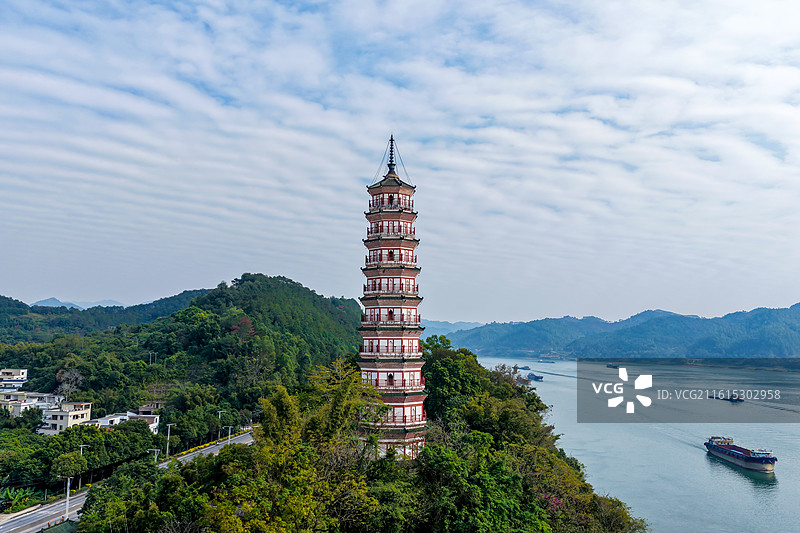 广东省肇庆市德庆三元塔航拍图片素材