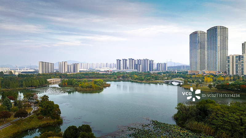 航拍南京仙林湖公园图片素材