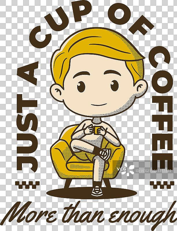 复古风格的男孩角色坐在沙发上图片素材