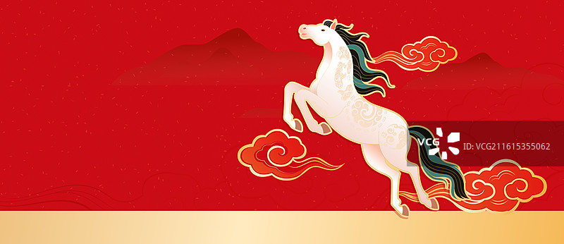 国风2026马年新年春节白马矢量插画图片素材