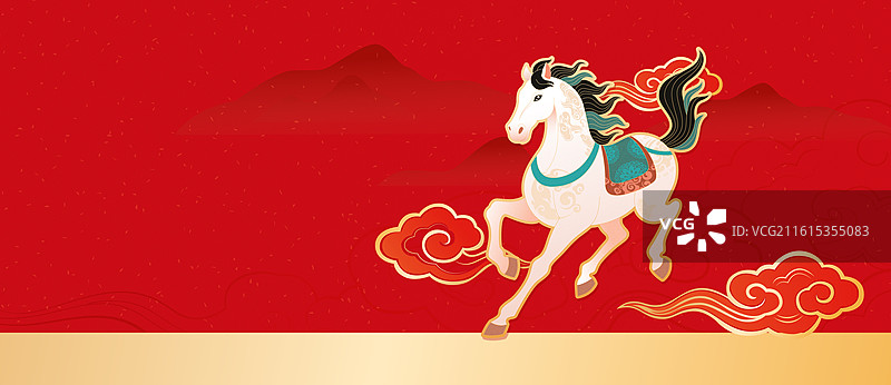 国风2026马年新年春节白马矢量插画图片素材