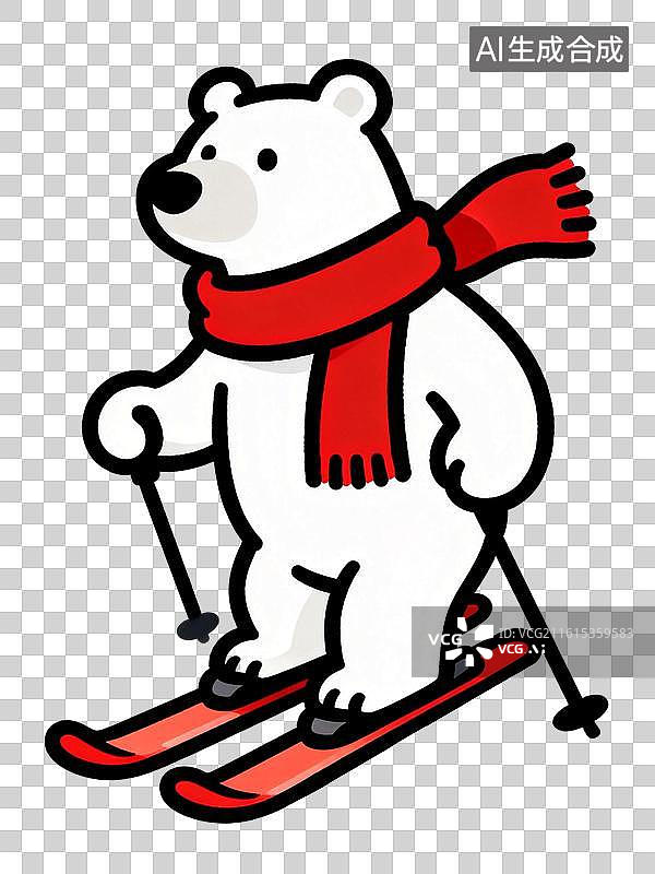 【AI数字艺术】滑雪的北极熊 Q版风格动物滑雪系列插画图片素材