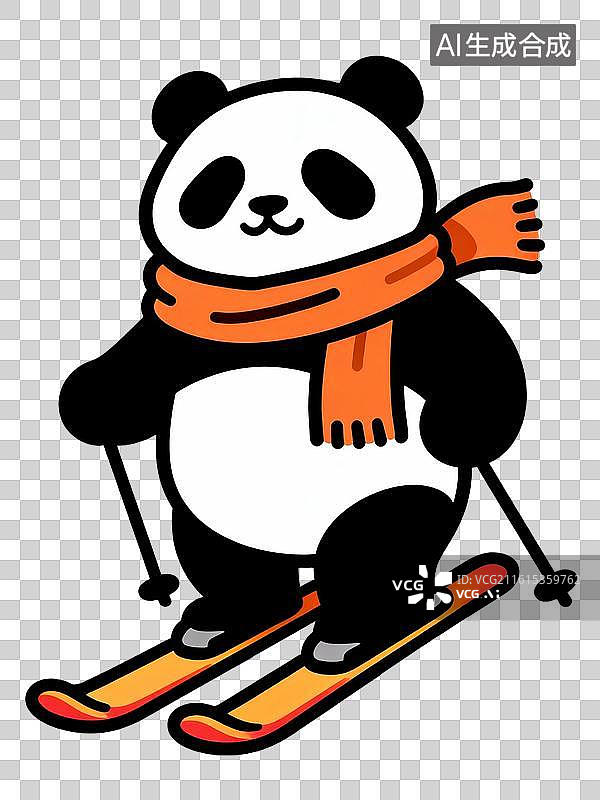 【AI数字艺术】滑雪的大熊猫 Q版风格动物滑雪系列插画图片素材