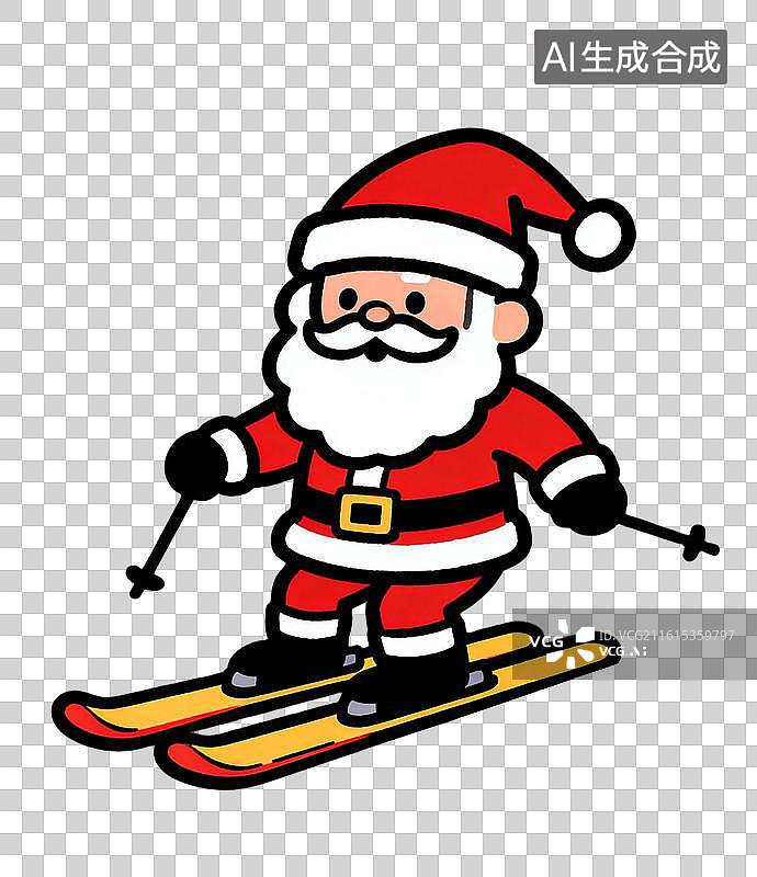 【AI数字艺术】滑雪的圣诞老人 Q版风格滑雪系列插画图片素材