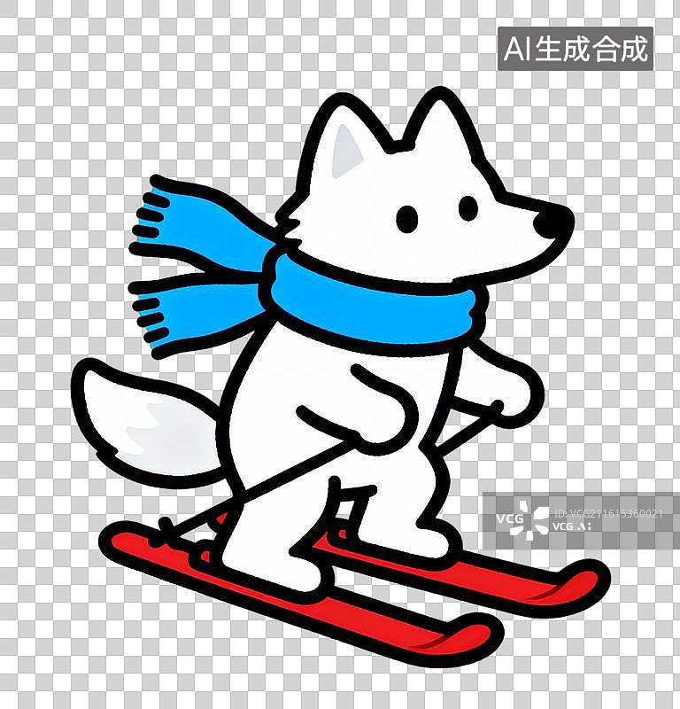 【AI数字艺术】滑雪的北极狐 Q版风格动物滑雪系列插画图片素材
