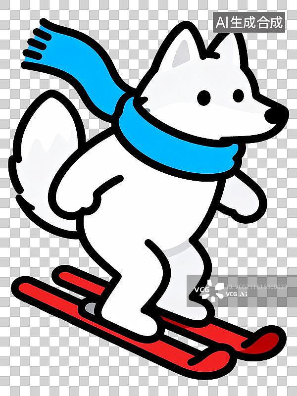 【AI数字艺术】滑雪的北极狐 Q版风格动物滑雪系列插画图片素材