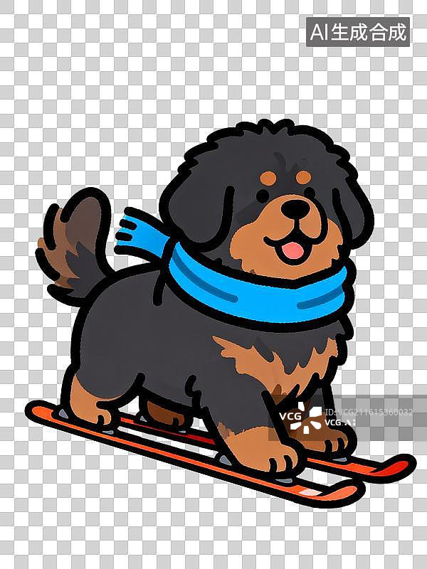 【AI数字艺术】滑雪的藏獒 Q版风格动物滑雪系列插画图片素材