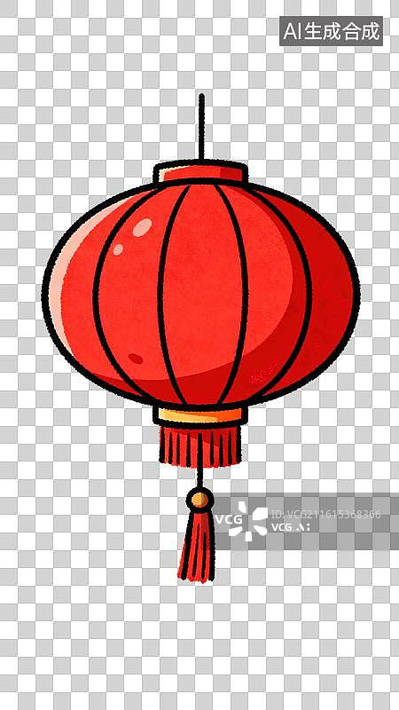 【AI数字艺术】中国传统节日春节、元宵节红色灯笼；中式喜庆灯笼插画免抠元素图片素材