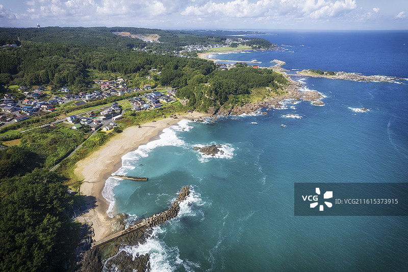 日本青森县八户种差海岸的航拍风光图片素材