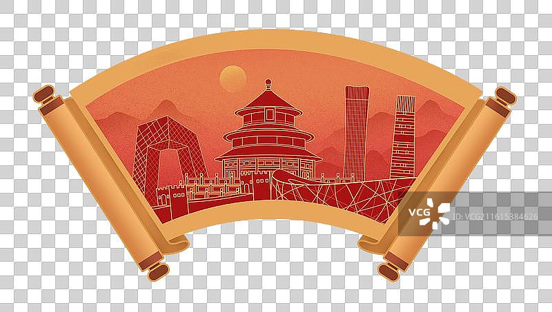 北京中国风画卷古典卷轴书卷手绘城市建筑图片素材