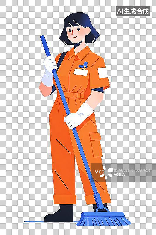 【AI数字艺术】保洁家政女人手持扫把图片素材